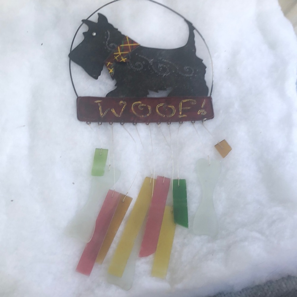 Scottie wind chime -hammered metal/stained glass